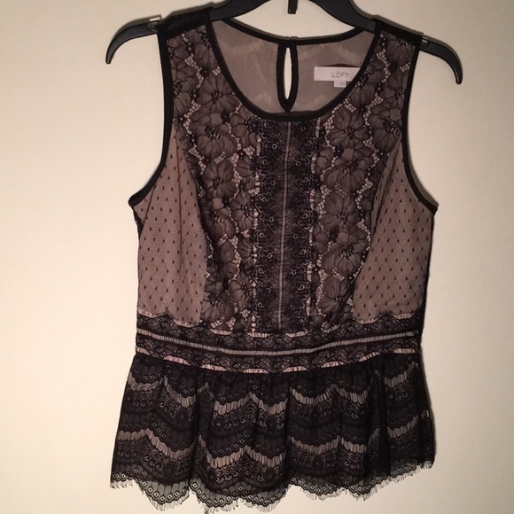 LOFT Tops - LOFT Lace Blouse, black & tan